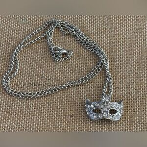Rhinestone Mardi Gras Harlequin Mask Pendant Necklace 24”